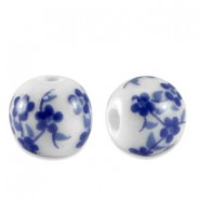 Keramik Perle Rund 12mm White-Delft blue
